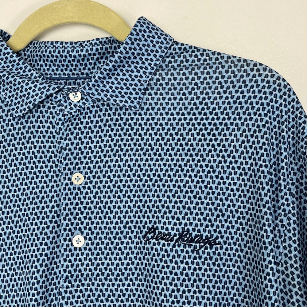Johnnie-O Preppy‎ Crest Golf Polo Shirt Mens Large Lake Blue Geometric UPF 50